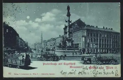 Mondschein-AK Wien, Tegetthoff-Monument auf der Praterstrasse