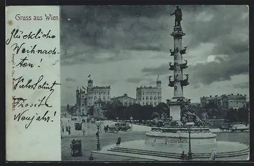 AK Wien, Praterstern mit Tegetthoff-Monument