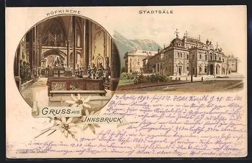 Lithographie Innsbruck, Stadtsäle, Inneres der Hofkirche