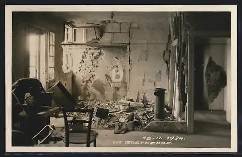 AK Wien, Zerstörung im Gemeindebau Goethehof am 12.11.1934, Schüttaustrasse