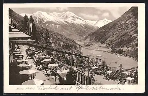 AK Badgastein, Café-Restaurant Windischgrätzhöhe, Blick gegen die Tauern