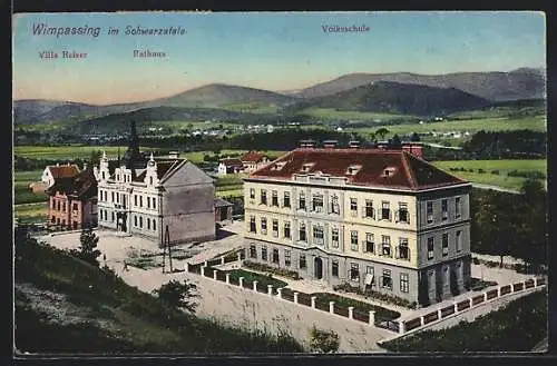 AK Wimpassing im Schwarzatale, Volksschule mit Rathaus und Villa Reiser