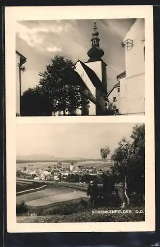 AK Schenkenfelden, Ansicht der Kirche, Ortsansicht aus der Ferne