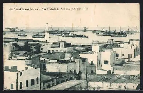 AK Casablanca, Vue générale du Port avec la Grande Jetée