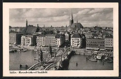 AK Stettin, Panorama mit Hansabrücke