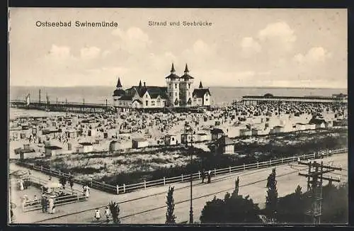 AK Swinemünde, Strand und Seebrücke