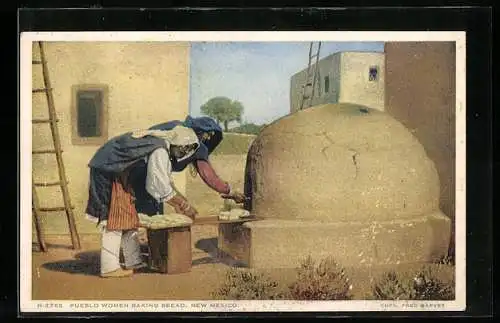 AK New Mexico, Pueblo Women baking bread