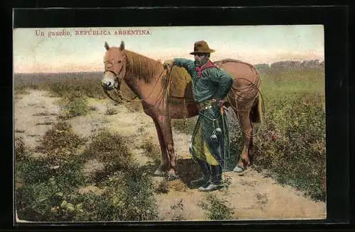 AK Argentina, Gaucho mit seinem Pferd
