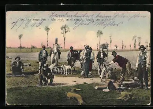 AK Argentina, Almuerzo en el campo, Bauern mit Hunden