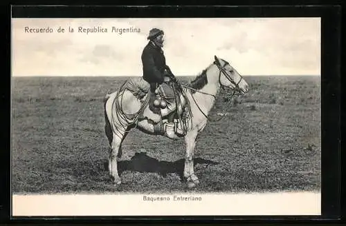 AK Argentina, Baqueano Entreriano, Bauer auf seinem Pferd