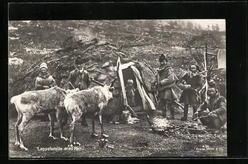 Foto-AK Lappenfamilie mit Rentier