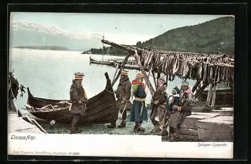 AK samische Fischer mit Ruderboot & Fischfang