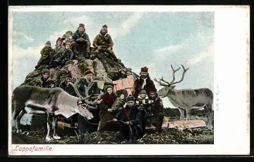 AK Lappefamilie, Sami mit Rentieren
