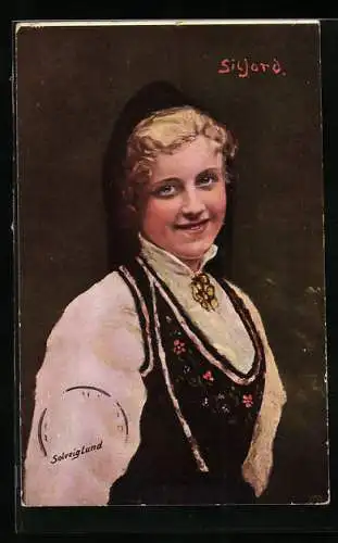 AK Norwegische Frau in Tracht