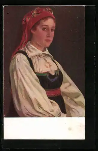 Künstler-AK Norwegische Frau in Tracht