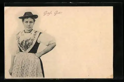 AK Frau in bayerischer Tracht