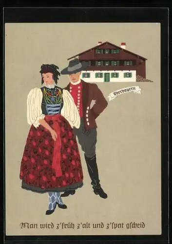 AK Oberbayern, Liebespaar in bayerischer Tracht