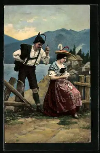 Künstler-AK Mann und Frau in bayerischer Tracht
