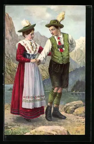 Künstler-AK Frau und Mann in bayerischer Tracht