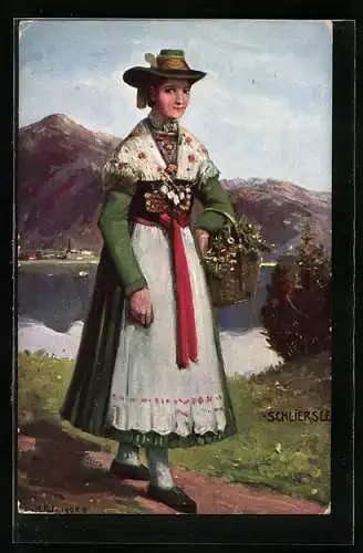 AK Schliersee, Frau in bayerische Tracht