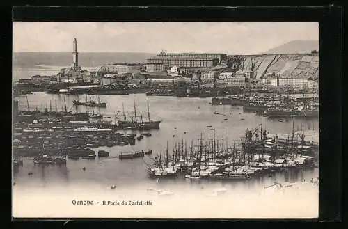 AK Genova / Genua, Il Porto da Castelletto, Hafen mit Leuchtturm