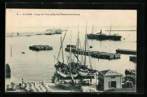 AK Alger, Coin de Port près les Transatlantiques, Hafen