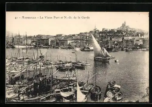 AK Marseille, Le Vieux Port et N.-D. de la Garde, Hafen