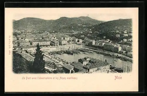 AK Nice, Le Port avec l`observatoire et les Alpes maritimes, Hafen