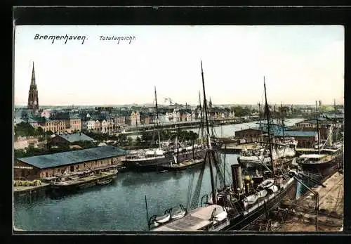 AK Bremerhaven, Totalansicht mit Hafen