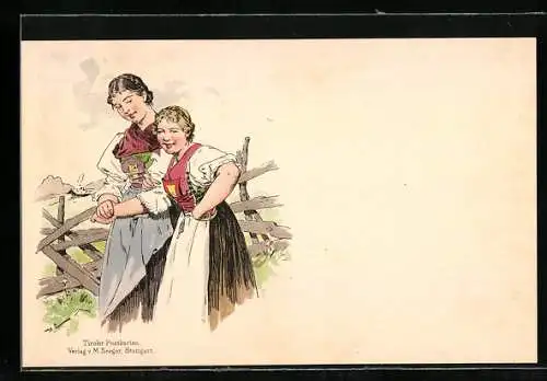 Künstler-AK Tiroler Frauen in Trachten