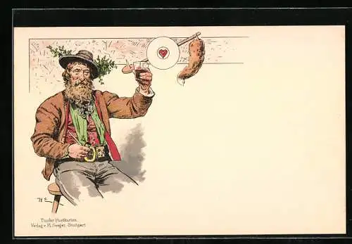 Künstler-AK Tiroler hebt sein Weinglas