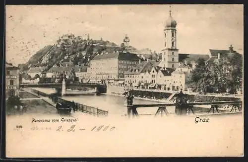 AK Graz, Panorama mit Kirche vom Griesquai