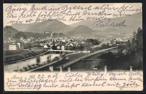 AK Bruck a. M., Teilansicht mit Brücke