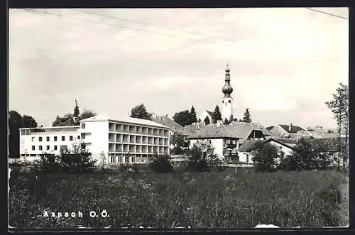 AK Aspach, Teilansicht mit Kirchturm