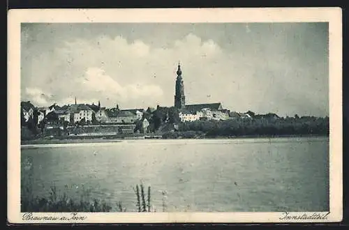AK Braunau a. Inn, Innstadtteil mit Kirche