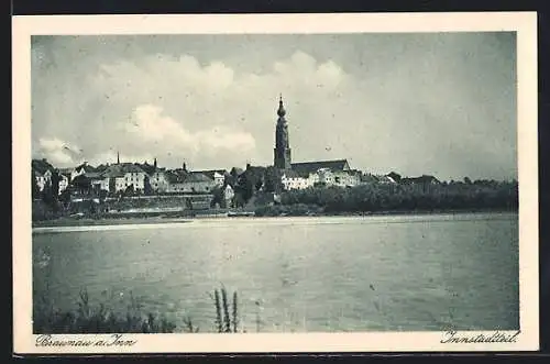 AK Braunau a. Inn, Innstadtteil mit Kirche