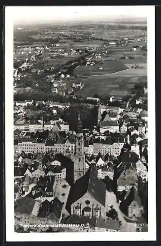 AK Braunau, Teilansicht mit Kirche, Fliegeraufnahme