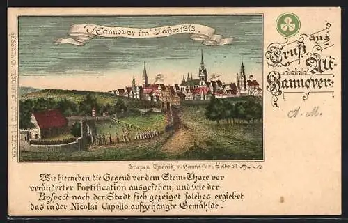 Lithographie Hannover, Prozession im historischen Ort von 1313