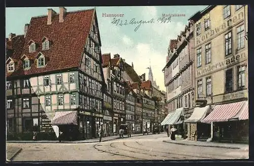 AK Hannover, Marktstrasse mit Geschäften u. Abzweig