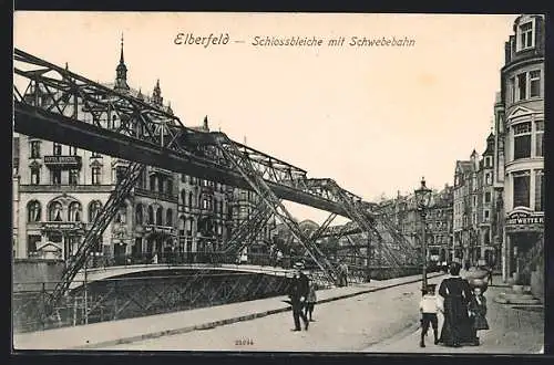 AK Elberfeld, Schlossbleiche mit Schwebebahn, Strassenpartie