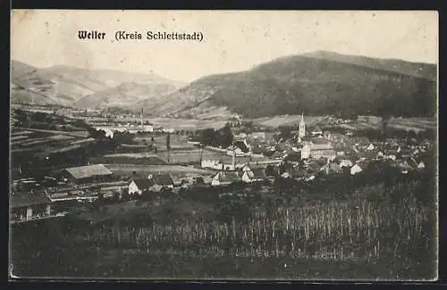 AK Weiler /Kr. Schlettstadt, Ortsansicht mit Bergblick aus der Vogelschau