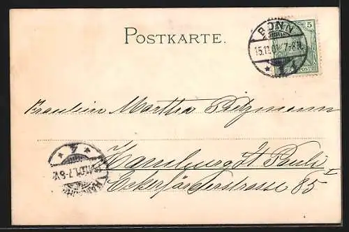 Lithographie Bonn, Alter Zoll, Hafenpartie mit Dampern
