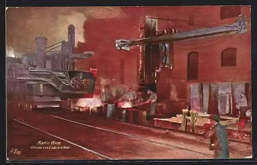 Künstler-AK Dortmund, Fabrikarbeiter in der Dortmunder Union