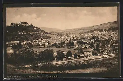 AK Spangenberg /Hessen, Ortsansicht mit Schloss und Forstschule
