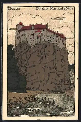 Steindruck-AK Bozen, Schloss Runkelstein