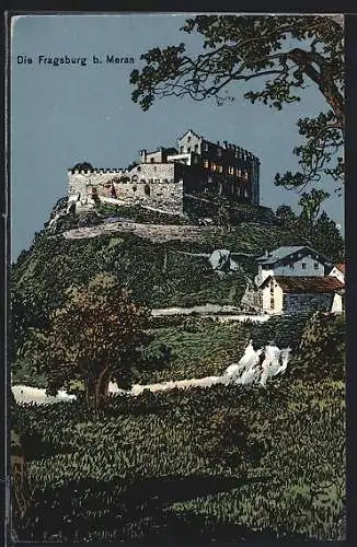 Künstler-AK Fritz Lach: Meran, Die Fragsburg mit alten Häusern