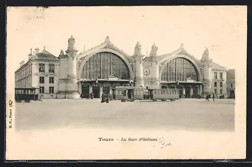 AK Tours, La Gare d`Orleans, Bahnhof mit Strassenbahn