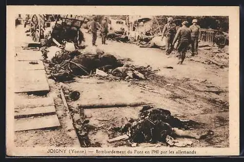 AK Joigny, Bombardement du Pont en 1940 par les allemands