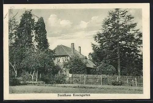 AK Hamburg-Wilhelmsburg, Forsthaus Rosengarten mit Garten