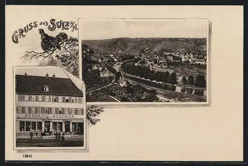 AK Sulz / Neckar, Blick zum Ort, Kaufhaus Rudolph Stocker, Auerhahn